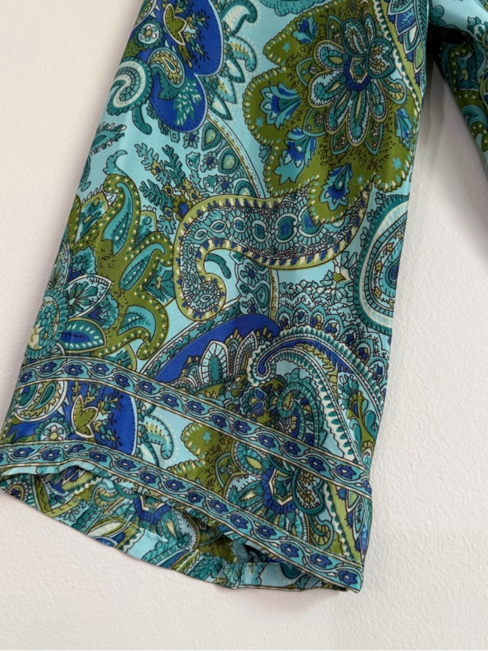 Chelsea & Theodore Green Paisley Tie-Front Blouse - Picture 13 of 14